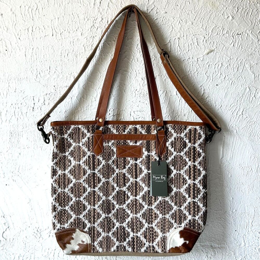 Myra Bag Perfect Match Canvas Leather Convertible Tote Crossbody S-3314 NWT
